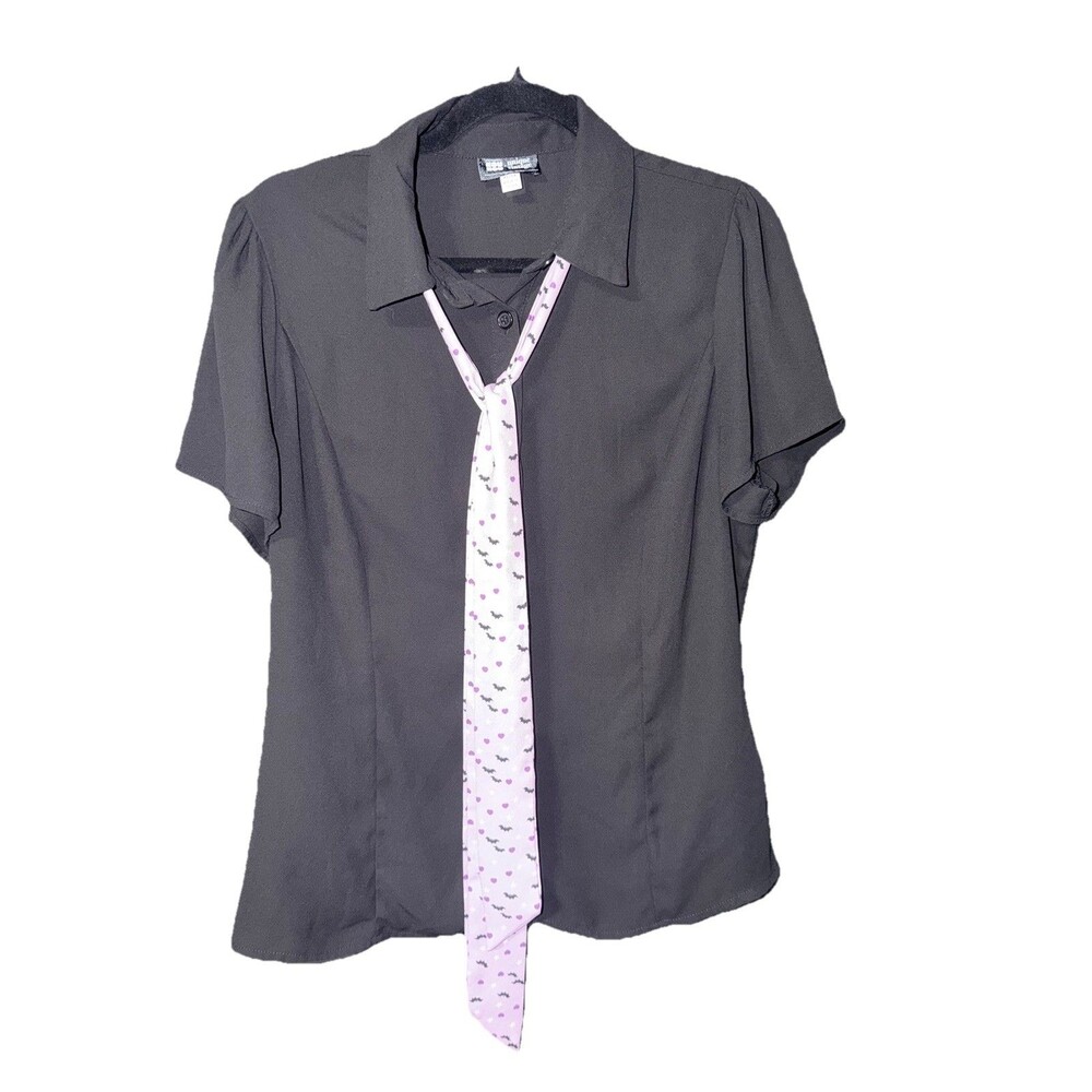 Collared Pinup Retro Top Unique Vintage Halloween Bats Purple Spooky XL